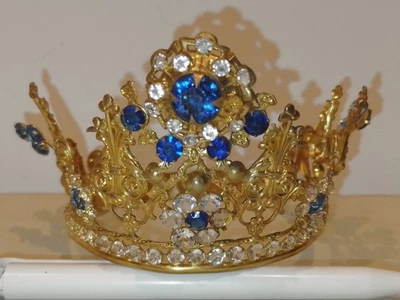 ANCIENNE COURONNE RELIGIEUSE/STATUE/LA VIERGE/LAITON/CROWN/STRASS/DIADEME/h.7,5c - Photo 1/4