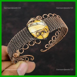 Daughters Day Deal Brecciated Mookaite Stone Copper Wire Wrapped Cuff Jewelry - Picture 1 of 6