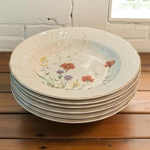 Mikasa Margaux Fine Ivory China Rim Soup Bowls Set of 6 Large Embossed c 1980 - Picture 1 of 6
