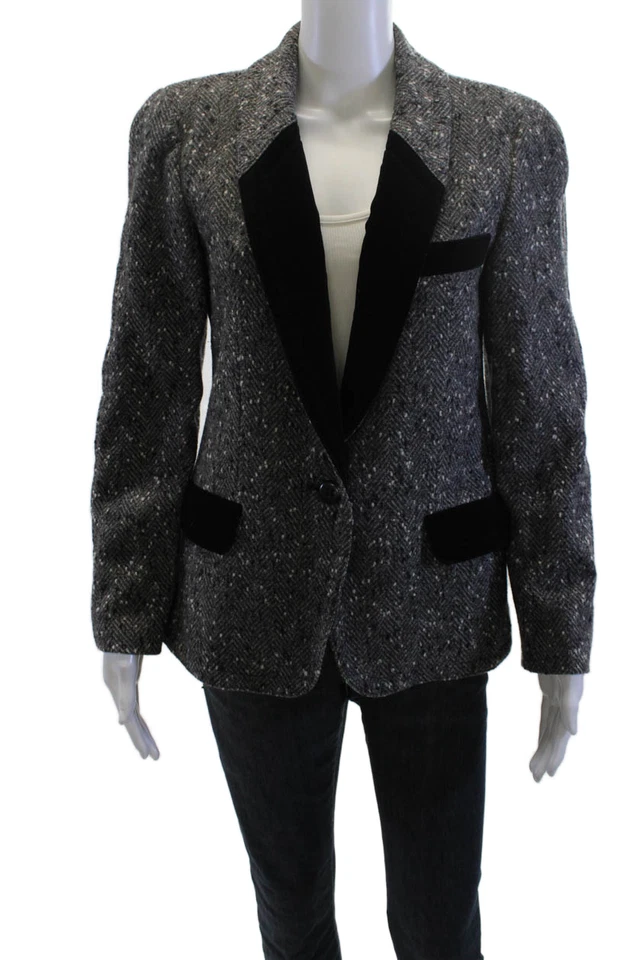 Blazer Escada Feminino Preto Lã Espinha de Arenque Gola Manga Longa Tamanho 36 - Imagem 1 de 4