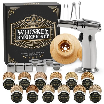 INYOU 26 piezas Kit de ahumador de whisky con antorcha - Antiguo kit de ahumador 12 madera... Foto 1 de 4