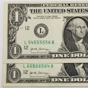 Six of-a-Kind 5's 4, 5, 6 Serial Number Dollar Bills (Lot of 2) US 2021 L Notes - Picture 1 of 10