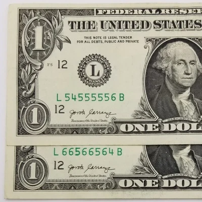Six of-a-Kind 5's 4, 5, 6 Serial Number Dollar Bills (Lot of 2) US 2021 L Notes - Image 1 of 4