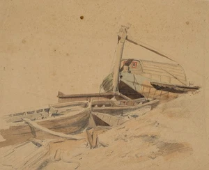Boote und Kähne am Ufer, Bleistift Realismus Seefahrt Unbekannt (19.Jhd) - Picture 1 of 4
