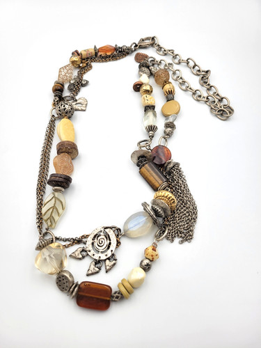 VETEMENTS Collana perle materiale misto boho lucite ceramica metallo legno pietra nappa XLong