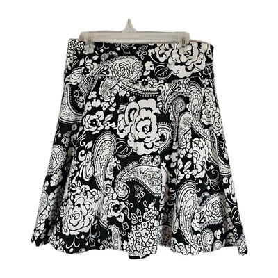Ann Taylor Size 12 Skirt Fit & Flare Black White Floral Print Lined Zip EUC - Image 1 of 4