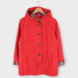 L.L. Bean Mujer’s M Petite Rojo Forrado a Cuadros Con Capucha Chaqueta de Lluvia Abrigo Botón Delantero - Imagen 1 de 5