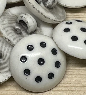 Black Dot Dalmatian Buttons White Plastic Shank 5/8" Lot W22 - Image 1 of 4