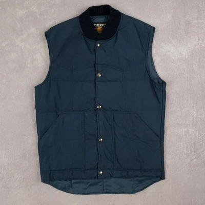 Sears Vintage 90s Quilted Gilet Jacket M Men's Navy Blue Western Rodeo - Image 1 of 4