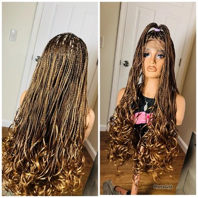 French Spiral Curls Human Hair Lace Braided Wig Frontal Wig  made to order  - Image 1 of 4