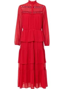 Neu Langes Chiffonkleid mit Volants Gr. 40 Erdbeere Damen Langarm-Kleid - Bild 1 von 1