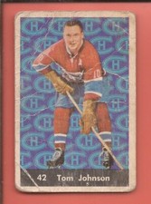 1961-62  PARKHURST  # 42   TOM JOHNSON  HOF  Montreal Canadiens   Good
