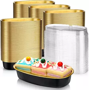 100 Pack Aluminum Foil Mini Loaf Pans with Lids Oval 6.9 X 3.9 X 1.4 Inches Mini - Picture 1 of 7