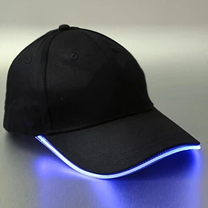 Blue LED Light Black Baseball Cap Hat Glow Brim Night Party Adjustable- Running - Picture 1 of 8