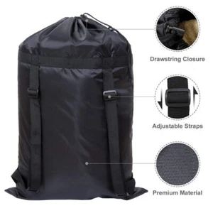 61x92 CM Large Backpack Laundry Bag Heavy Duty Washing Clothes Drawstring Black - Picture 1 of 9