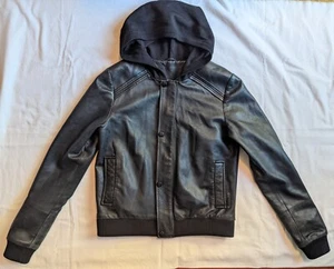 Christian Dior Jacket Girl size 8A Lambskin Leather Black Wool Hood Cupro Lining - Picture 1 of 24