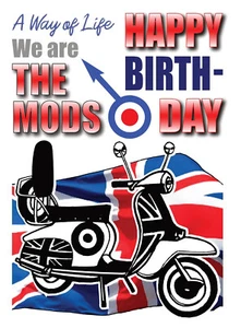 MOTOR SCOOTER, MODS, RETRO DESIGN HAPPY BIRTHDAY CARD FREE POST 1ST CLASS - Picture 1 of 2