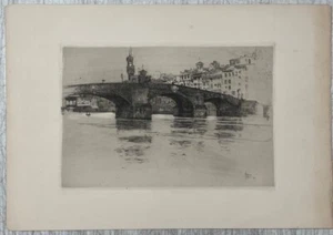 Antique 1883 JOSEPH PENNELL 'Ponte San Tranita, Florence' ITALY Bridge ETCHING - Picture 1 of 10