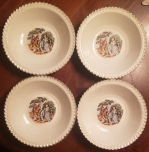 The Harker Pottery Company Courting Couple Cereal Bowls 22Kt Gold Trim Set of 4 - Picture 1 of 5