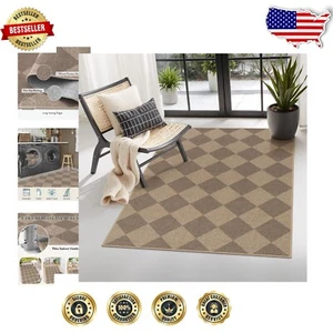Stylish Non-Slip 3x5 Washable Checkered Easy Jute Rug for Indoor Outdoor Use - Picture 1 of 9