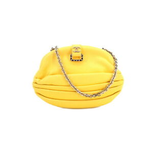 CHANEL 2way Clutch Chain Shoulder Bag Leather Yellow Oval Purse 90192328