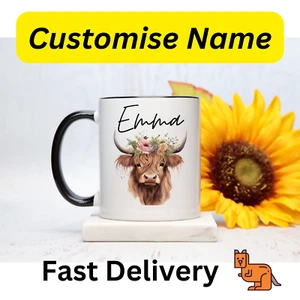 Highland cow coo Novelty mug customise personalise mug Christmas birthday gift - Picture 1 of 2