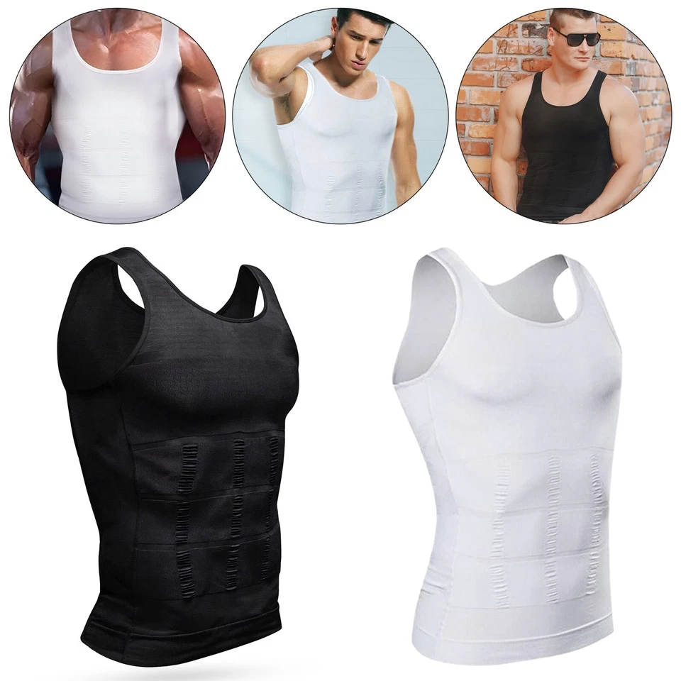TRIMMING SHOP Chaleco modelador corporal adelgazante para hombres compresión de pecho músculo abdomen control negro blanco