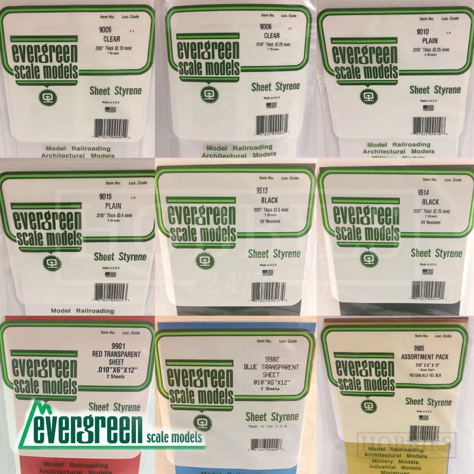 Evergreen Polystyrene Sheet Styrene Model Scratch Building Plastic White Black