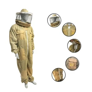 Massive Bee store Beekeeping ventilated suit with Round veil khaki Brass zipper - Picture 1 of 9