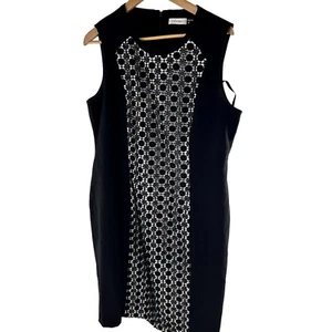 Calvin Klein Dress Sleeveless Sheath Black and White Lace Detail Size 14 - Picture 1 of 13