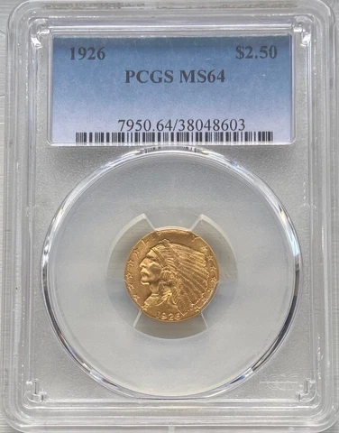 1925 D Gold Indian Head Quarter Eagle $2.50 - PCGS MS64 - Free Shipping Cover