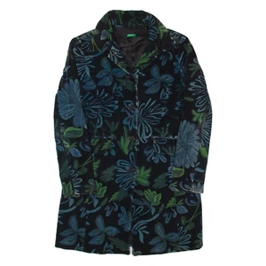 Vintage UNITED COLORS OF BENETTON Womens Overcoat Coat Black Velvet 90s Floral M - Picture 1 of 6
