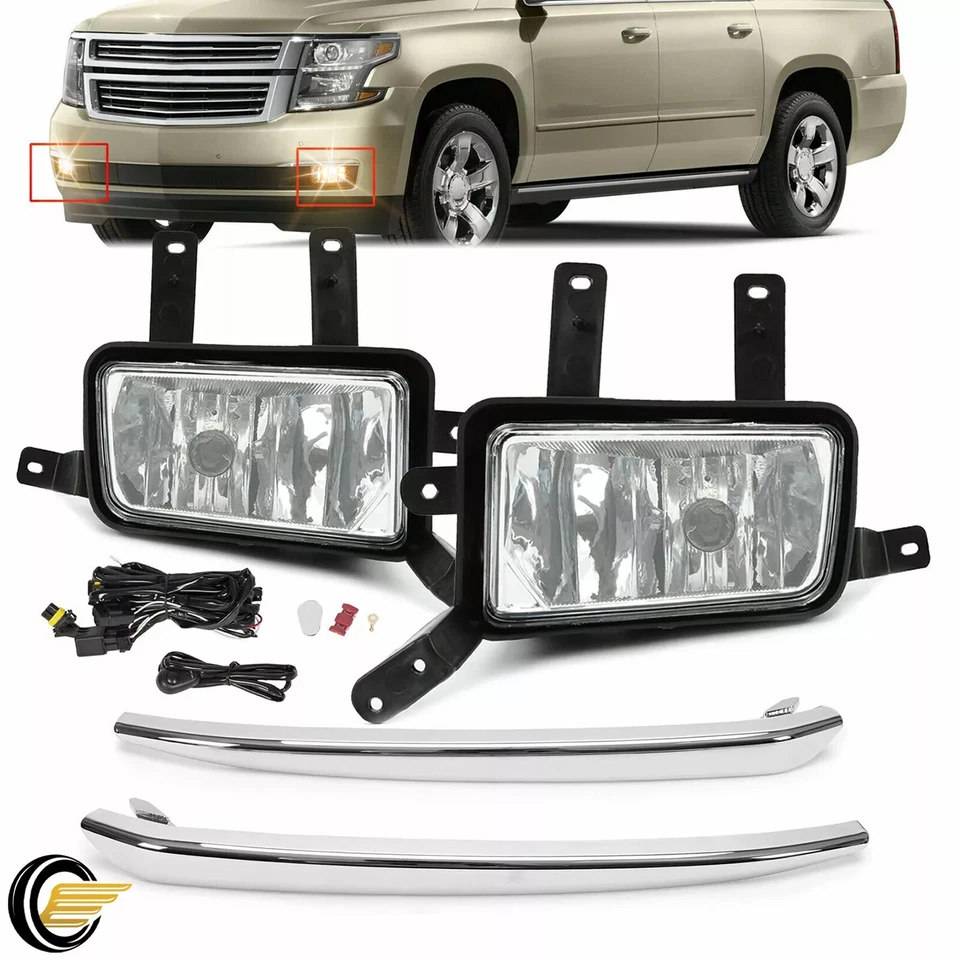 Faros antiniebla faros con moldura cromada + interruptor + bombillas para Chevy Suburban/Tahoe 2015-2020 Foto 1 de 4