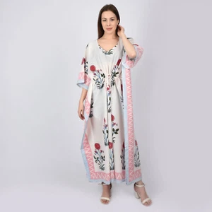Women's Kaftans Dresses Traditional Hand Block printed caftan sleep wear b15 - Picture 1 of 11