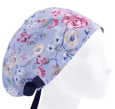 Scrub hat, scrub cap, surgery caps, floral surgical hats, nurse hat flowers blue - Image 1 of 3