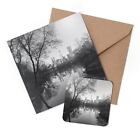 1 x Greeting Card & Coaster Set - BW - Central Park Lake New York NYC #35991