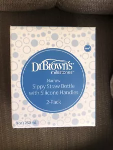 Dr. Brown's Milestones Wide-Neck Sippy Bottle Silicone Handles Grey Aqua ￼8 Oz - Picture 1 of 5
