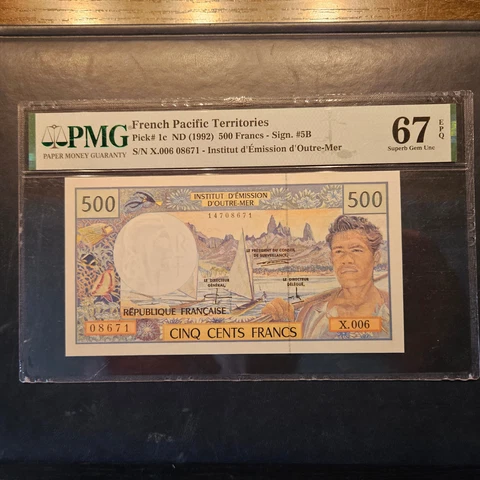 FRENCH PACIFIC TERRITORIES 500 FRANCS 1992 PMG 67 EPQ Cover