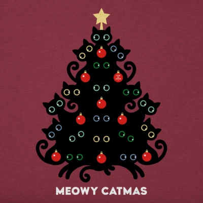 NWT Women's Life is Good Meowy Catmas Christmas Tree Cranberry  LS Crusher Tee - Image 1 of 3