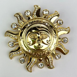 KIRKS FOLLY Gold Tone Large Sun Face Pin Brooch Pendant "One Love" - Picture 1 of 11