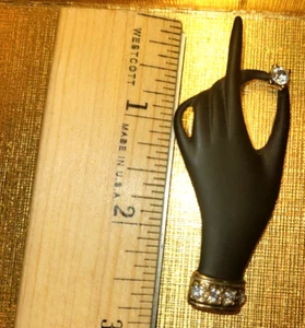 Vintage Mid Century Black Enamel Out Stretched Hand Holding a Rhinestone Brooch - Picture 1 of 3
