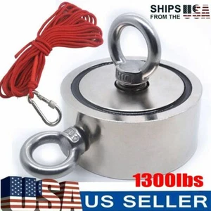 1300lbs Pull Force Fishing Magnet Kit Strong Neodymium Rope with Carabiner US - Picture 1 of 12