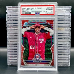 2023 Bowman #BCP-177 Elian Soto Chrome Prospects Red Aqua Vapor Wave PSA 10 #/5 - Picture 1 of 2