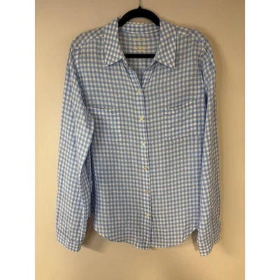 Top para mujer Lilly Pulitzer de lino manga larga con botones azul guinga Foto 1 de 4