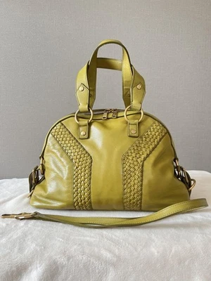 Yves Saint Laurent YSL Muse Tote Hand Bag Yellow Green Leather Used From Japan - Image 1 of 4