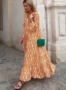 Zara Orange Cotton Midi Shirt Dress Size XL - Picture 1 of 7