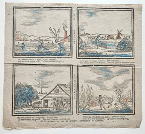 17th century THE FOUR SEASONS of the YEAR DUTCH ENGRAVING antique - Picture 1 of 4