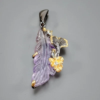 Jewelry gem 32 ct Natural Amethyst Pendant 925 Sterling Silver  /NP50501 - Image 1 of 4