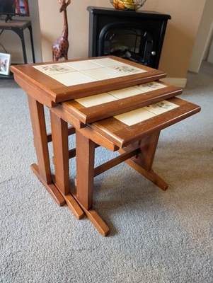 Mid-Century Small Nest of 3 Tables Tile Top - Image 1 of 4
