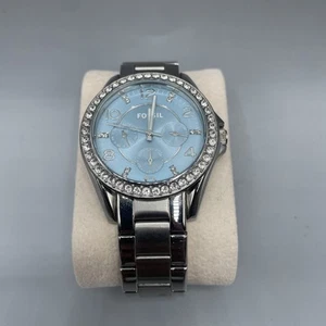 Fossil Riley Women ES3529 Pave Chronograph Silver Tone Quartz 36mm Watch 6 1/2" - Picture 1 of 4